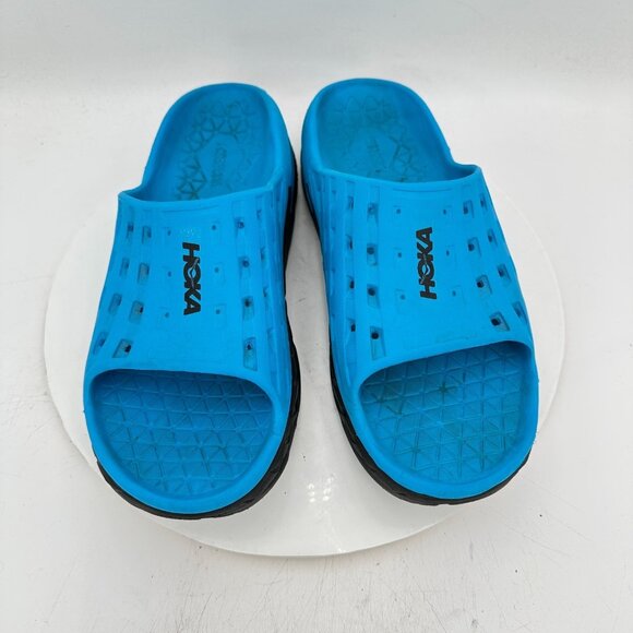 Hoka One One Ora Recovery Men Size 12 Blue Black Rubber Slide Comfort Sandal - Picture 1 of 12